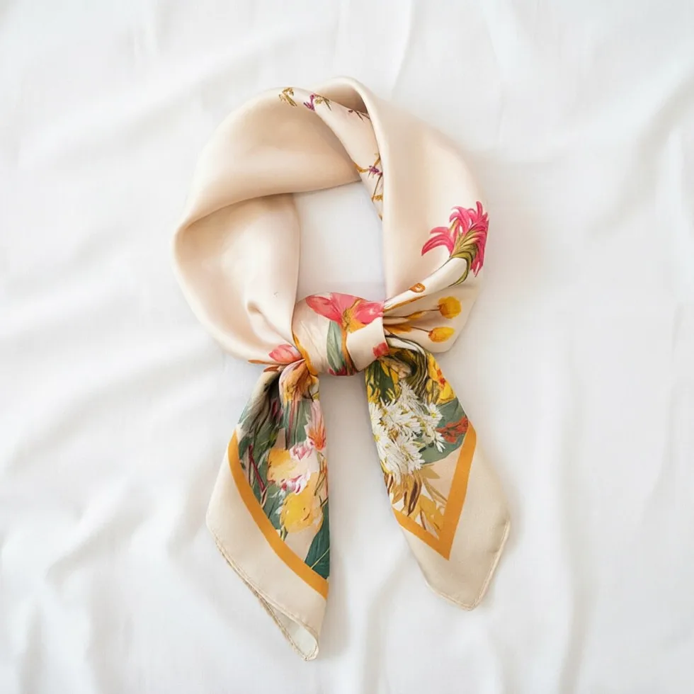 

1Pcs Flower Fashion Printing Temperament Simulation Silk Square Scarf Women's Travel Thin Neck Sunscreen Silk Scarf