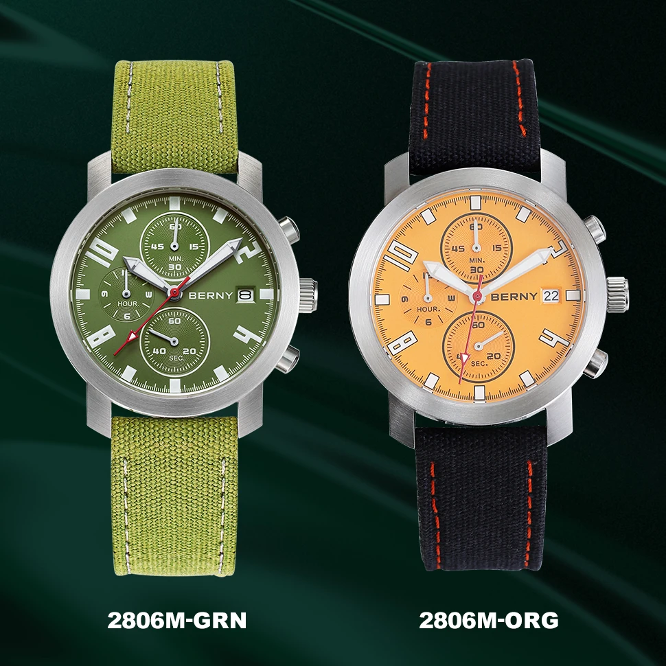 Reloj militar BERNY de 5ATM para hombre, reloj de pulsera de cuarzo con cronógrafo de zafiro, relojes deportivos superluminosos del ejército militar