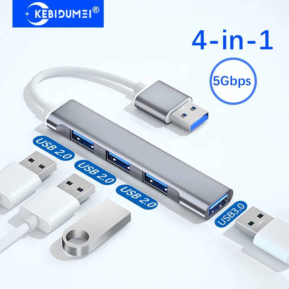 

KEBIDUMEI USB-концентратор на 4 порта USB 3.0, скорость передачи данных 5 Гбит/с, USB 3.0 2.0, разветвитель, OTG-адаптер, USB-концентратор Type-C, док-станция USB для ПК и ноутбуков