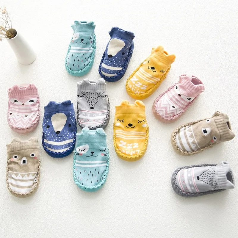 Mode Baby Sokken Rubberen Zolen Pasgeboren Sok Herfst Winter Kinderen Antislip Zachte Zool Sokken