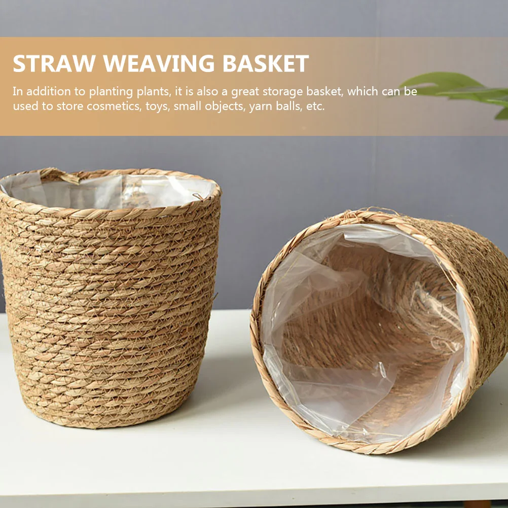 Woven Flower Pot Large Durable Plant Basket for Indoor Home Tree Planter Rustic Straw Weaving Storage Container