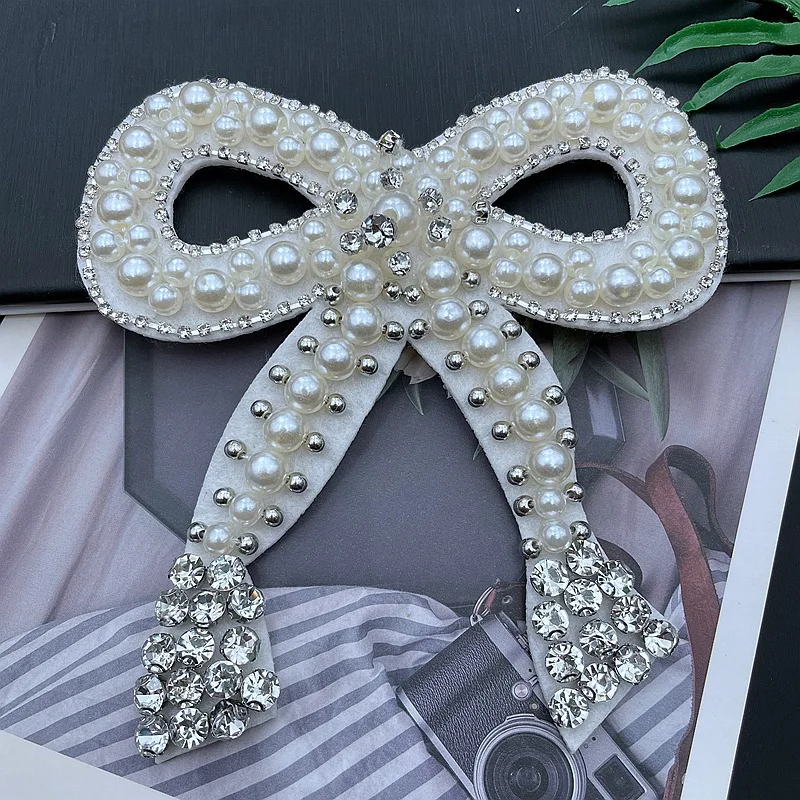 Pearls Rhinestone Bow Patches Pearl Beaded Applique Patch F…
