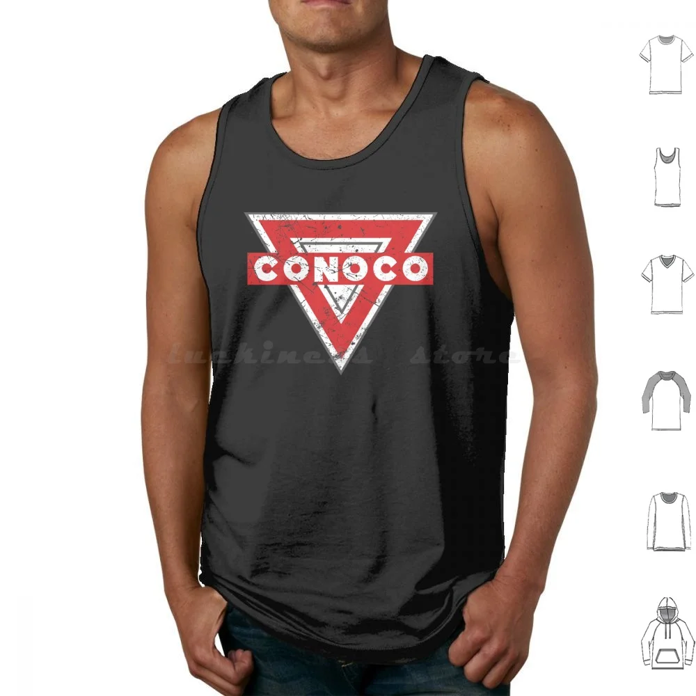 Conoco Oil Vintage Company Camisetas sin mangas Estampado Algodón Conoco Philips Vintage Oil Company Logo Clásico Antiguo Retro Desgastado