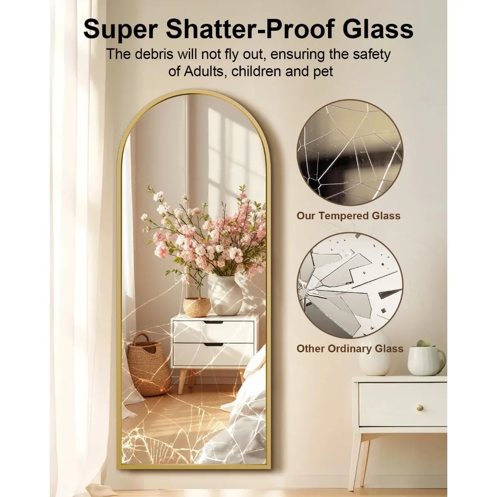Miroir de sol arqué sur toute la longueur avec support, 64 x 21, parfait pour la chambre, le salon ou le vestiaire, améliore votre espace avec un style