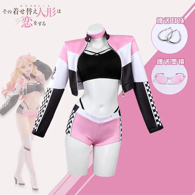 

Anime My Dress Up Darling Marin Kitagawa Cosplay Costume Wig Race Suit Props Cool Girl Streetwear Dress Halloween Party Costumes