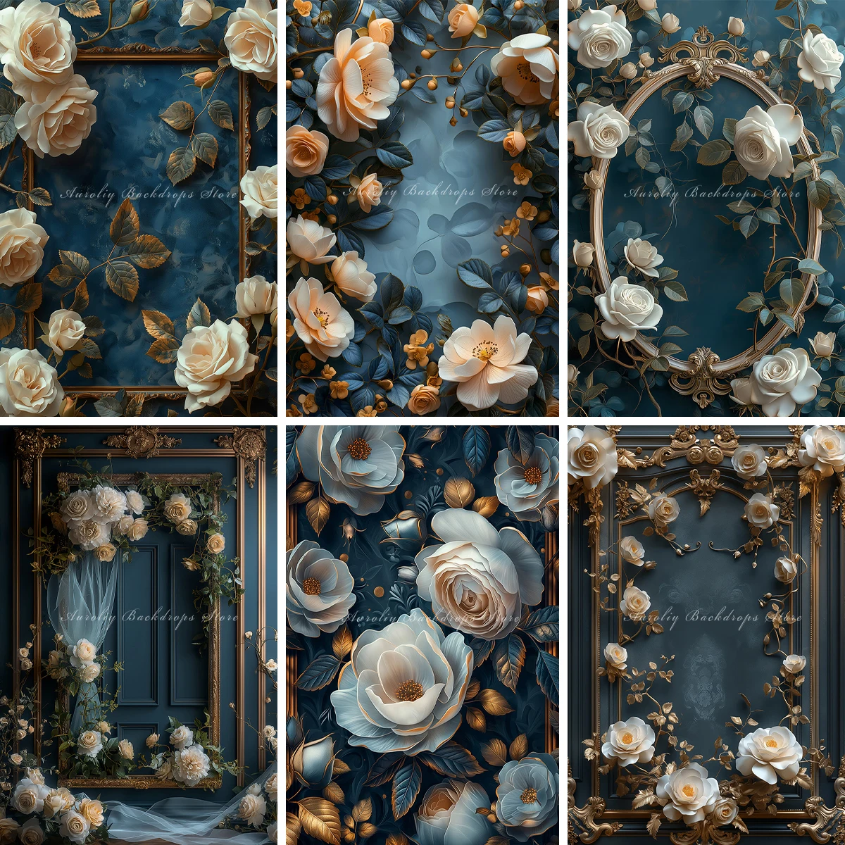 

Baroque Gold Frame Backgrounds Kids Adult Photography Props Child Baby Decors Dark Wall Flower Decoration Photo Backdrops