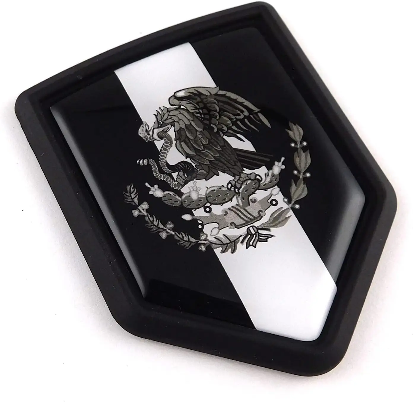Emblema de Escudo con Bandera de México Negra para Autos, Motos, Camiones y Vehículos