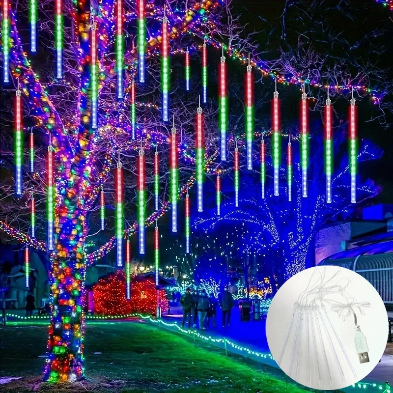 Waterproof USB LED Meteor Shower Rain Lights 30/50CM Falling Raindrop Fairy String Light for Christmas Party Patio Decor