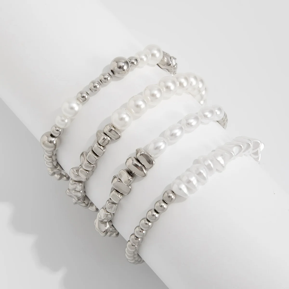 4pcs/set Fashion Bracelets For Women New Vintage Irregular CCB Beads Imitation Pearl Chain Jewelry Valentine's Gift B068