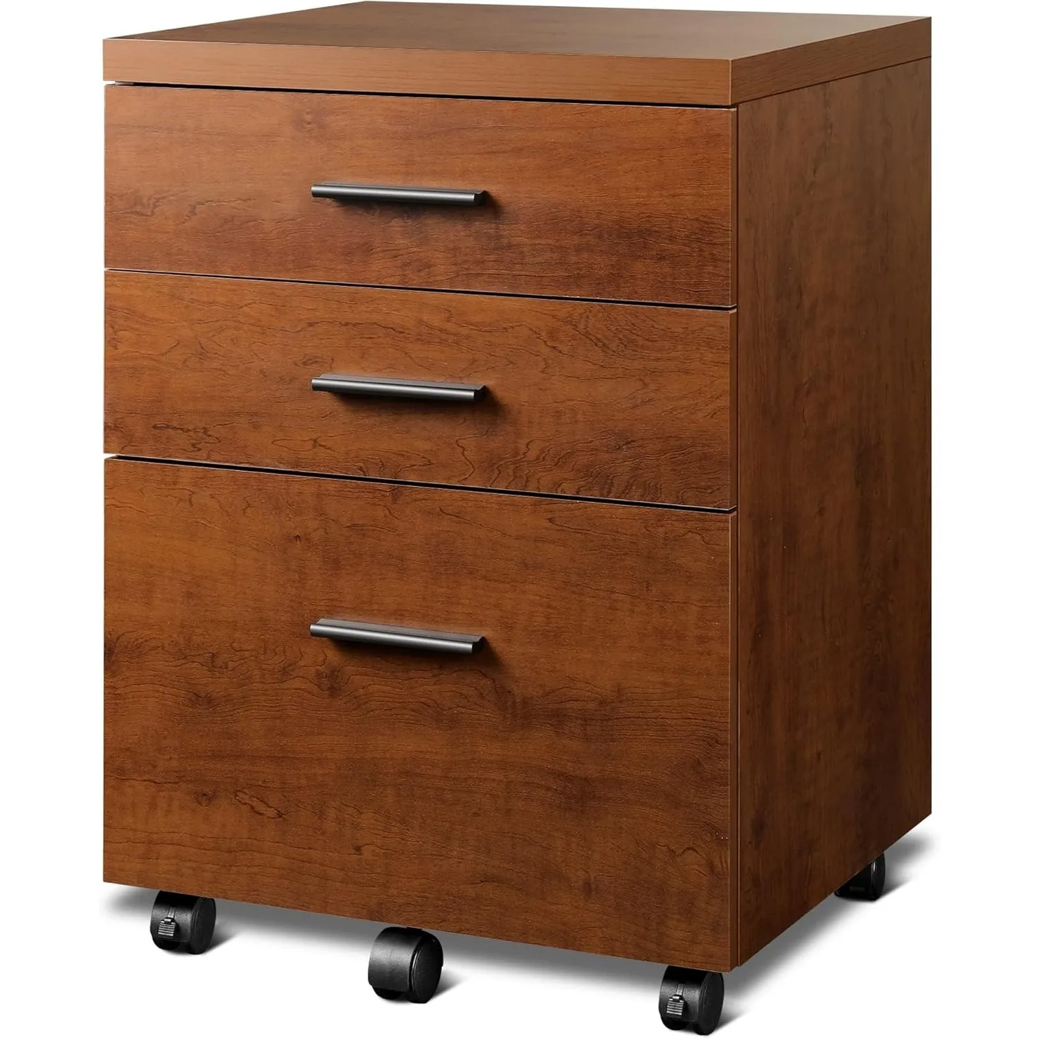 

3 drawer style, suitable for home offices, filing cabinets under wooden desks, roller printer racks with wheels, walnut wood