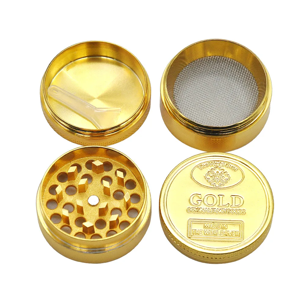 4 Layer 40mm Zinc Alloy Tobacco Grass Grinder Gold Metal Manual Dry Herb Crusher Grinder for Smoking Accessories Men Gadgets