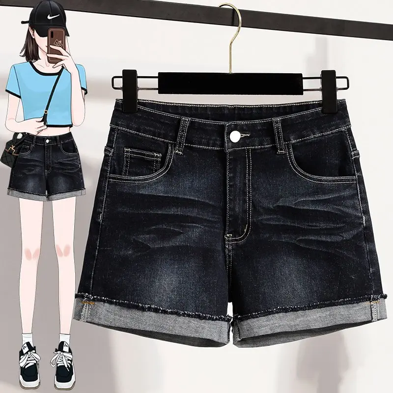 

Qiukichonson 3XL Plus Size High Waisted Stretchy Denim Shorts Womens Spring Summer Vintage Loose Jeans Shorts