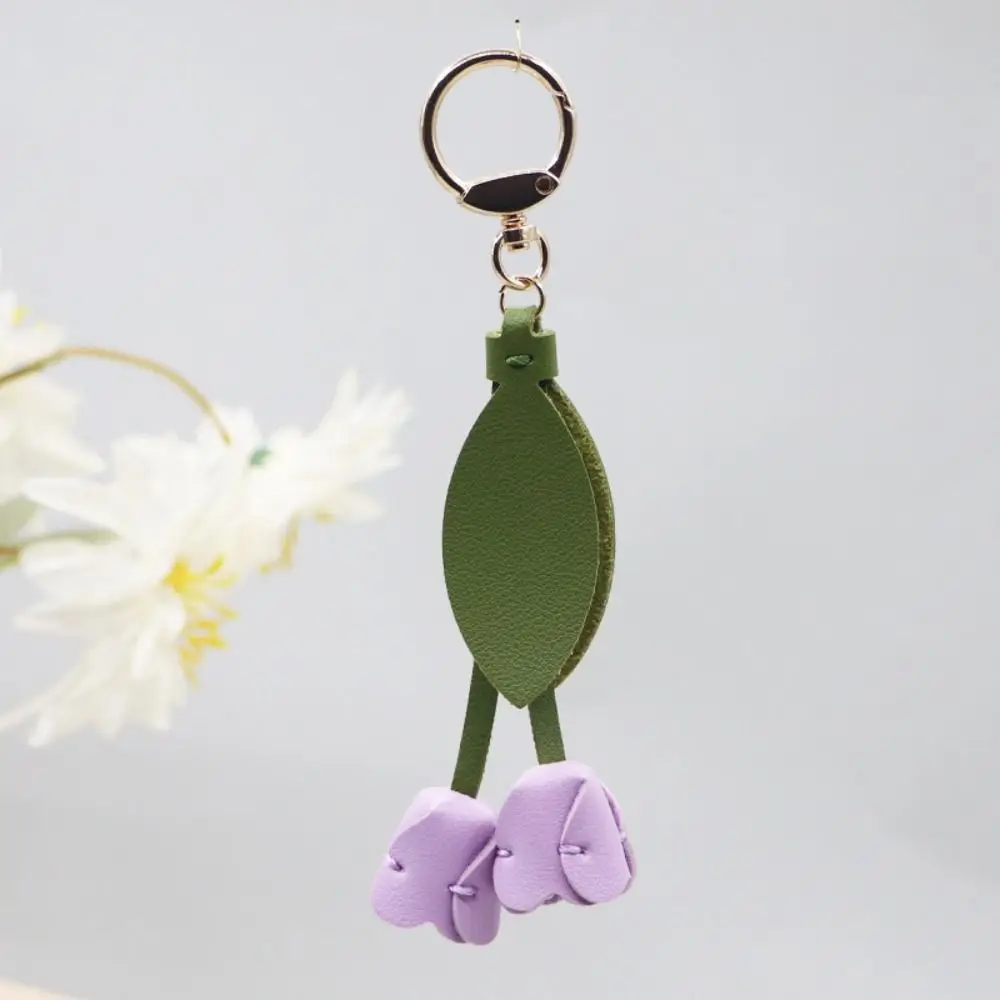 Sweet Tulip Bag Pendant Dopamine PU Leather Car Key Chains Korean Style Bag Match Accessories Fresh Backpack Decoration Gift