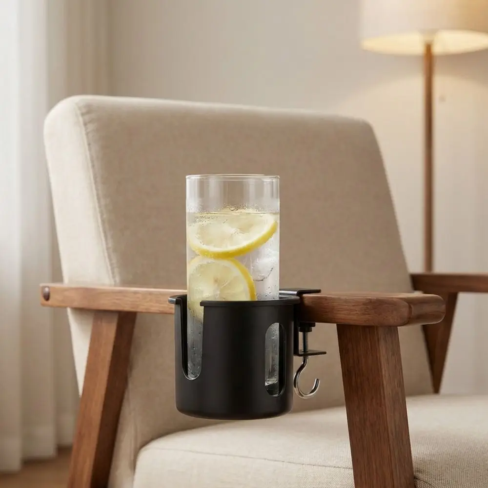 Space Saving 2 in 1 Clip-on Cup Holder Waterproof Rust Proof Desktop Mug Rack Metal with Hook Mug Floating Shelves Water Bottles