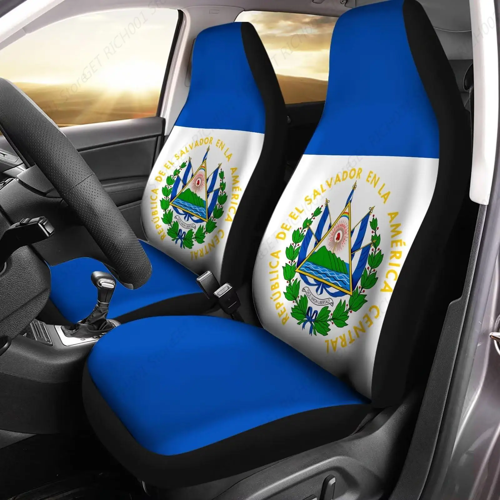 El Salvador Flag Cartoon Car Seat Covers, 2pcs Car Seat Protector for Women Girls, Fit Most Vehicle, Cars, Sedan