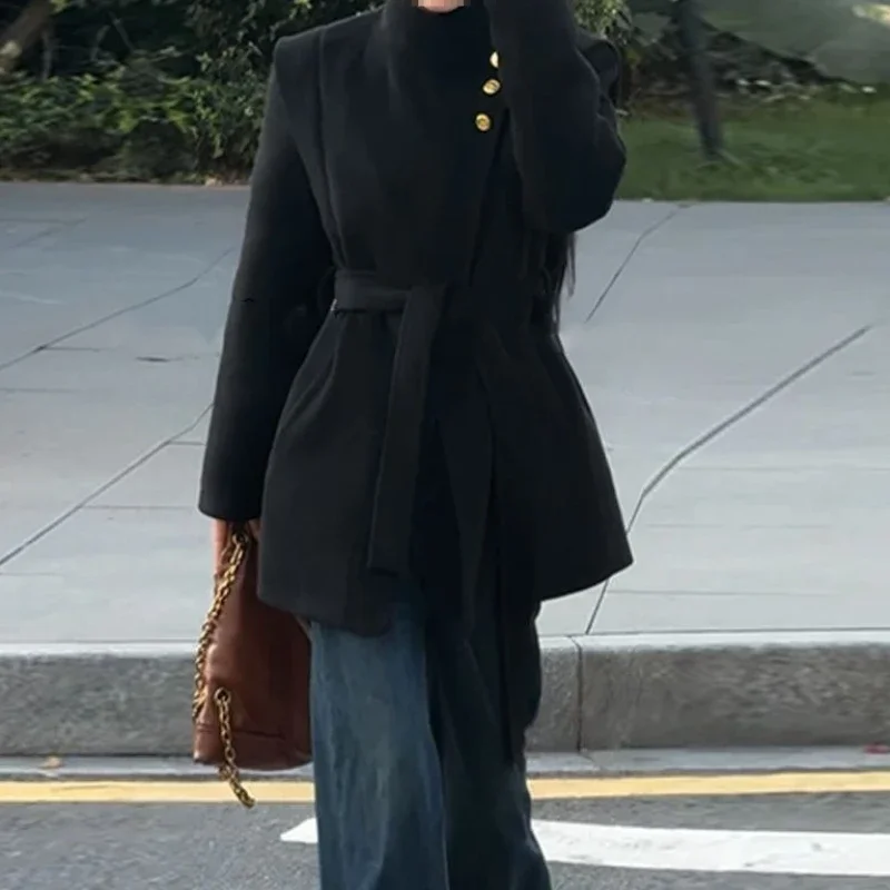 

Fashion and Casual Temperament Autumn and Winter Thin Long-sleeved Padded Cotton Medium and Long Woolen Jacket