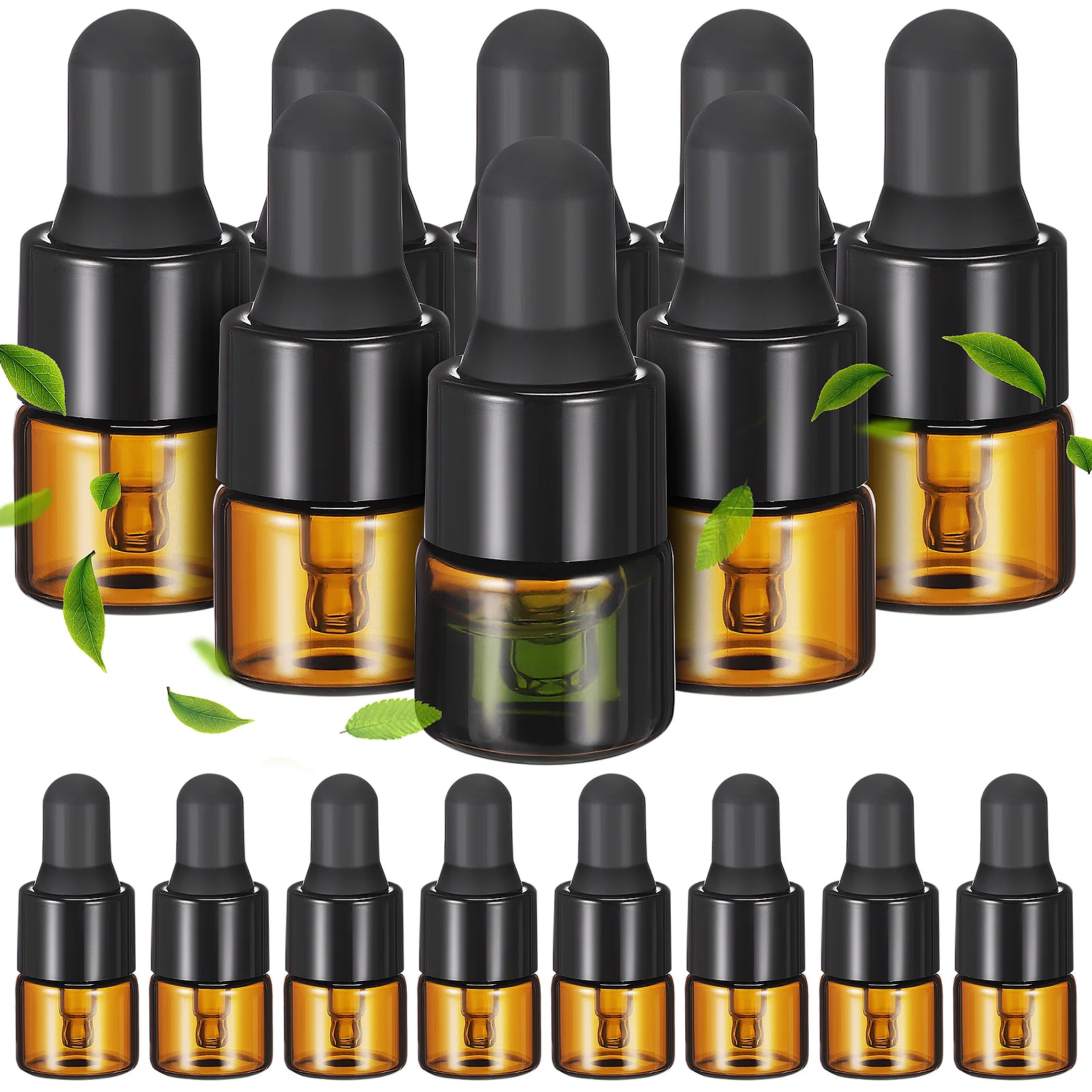 

30Pcs Amber Glass Dropper Bottles Thick Shockproof Transparent Essential Oil Sample Container Leak Proof Bottle Black