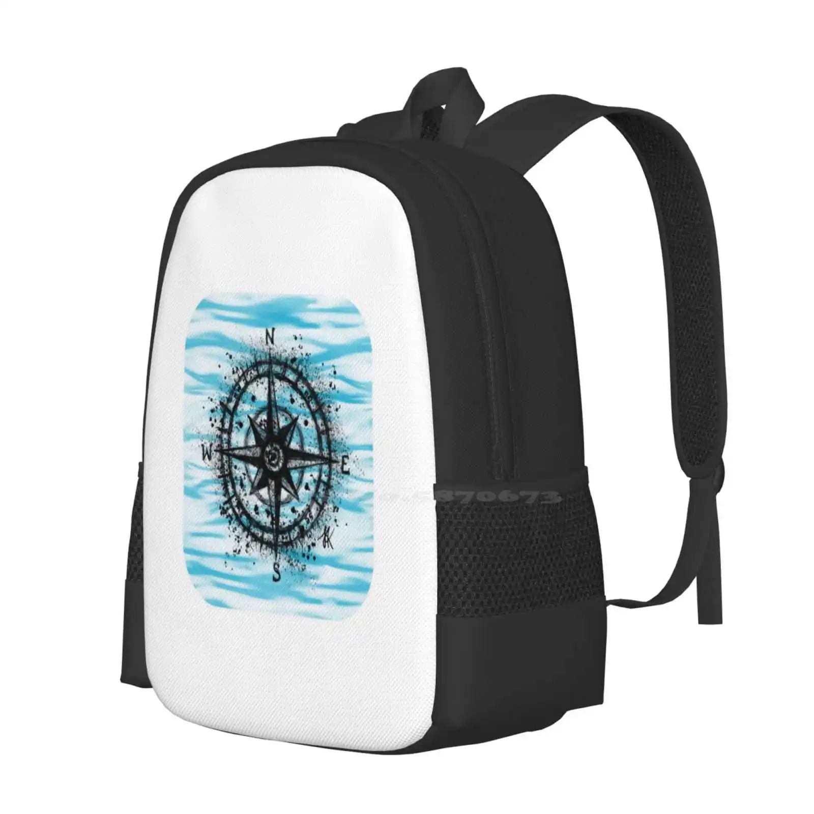 Compass Hg White Hot Sale Schoolbag Backpack Fashion Bags Compass Directions Waves Cardinal Points Blue North East South West