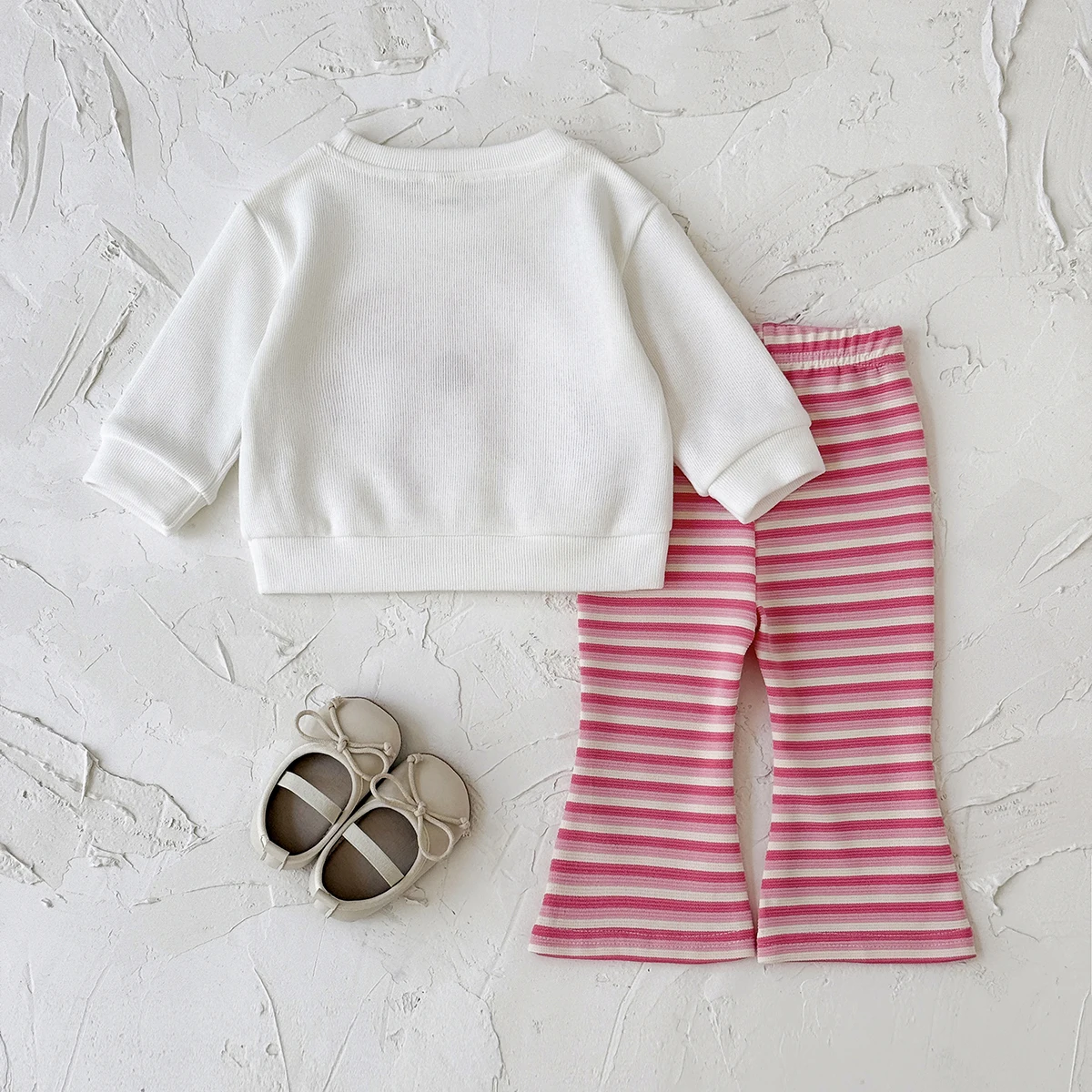 2025 Autumn 1-3 Year Old Baby White Patchwork Small Flower Embroidered Top Red and White Striped Micro Pullup Pants