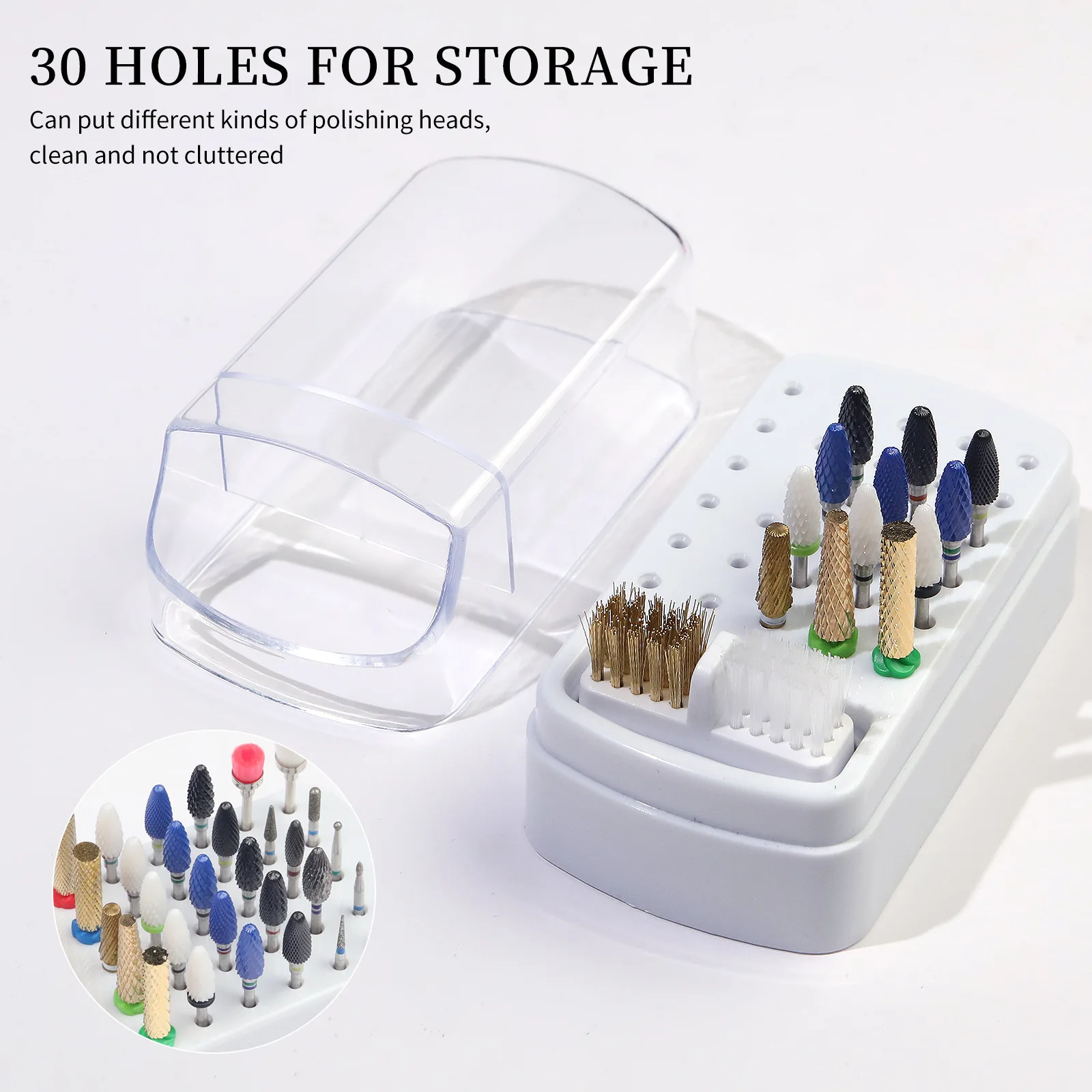 30 Holes Nail Polish Head Organizer Acrylic Portable Organizer Transparent  Dustproof Cleaning Organizer Professional Nail Tools