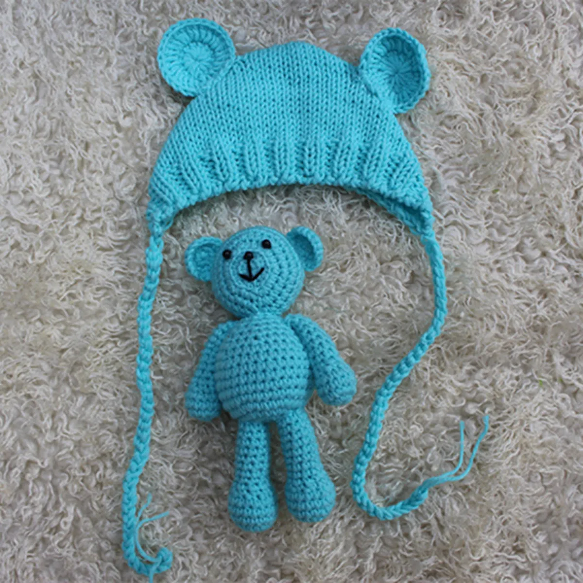 

Lake Blue Knitted Baby Hat Cute Animal Ear Design Newborn Photography Prop For 0-6 Months Photo Shoot Accessory Baby Photo