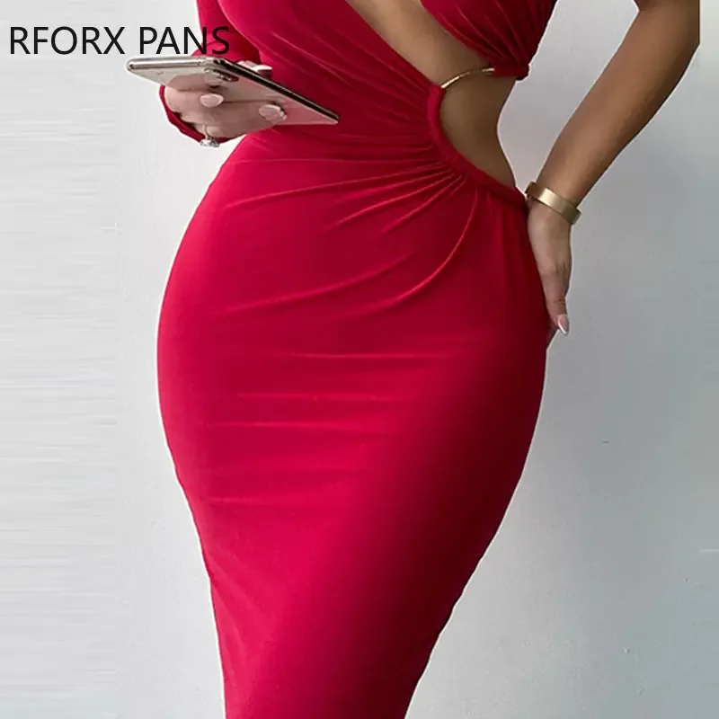 Women 2023 Dress Chic One Shoulder Cutout Party Dress Bodycon Sexy Party Dress