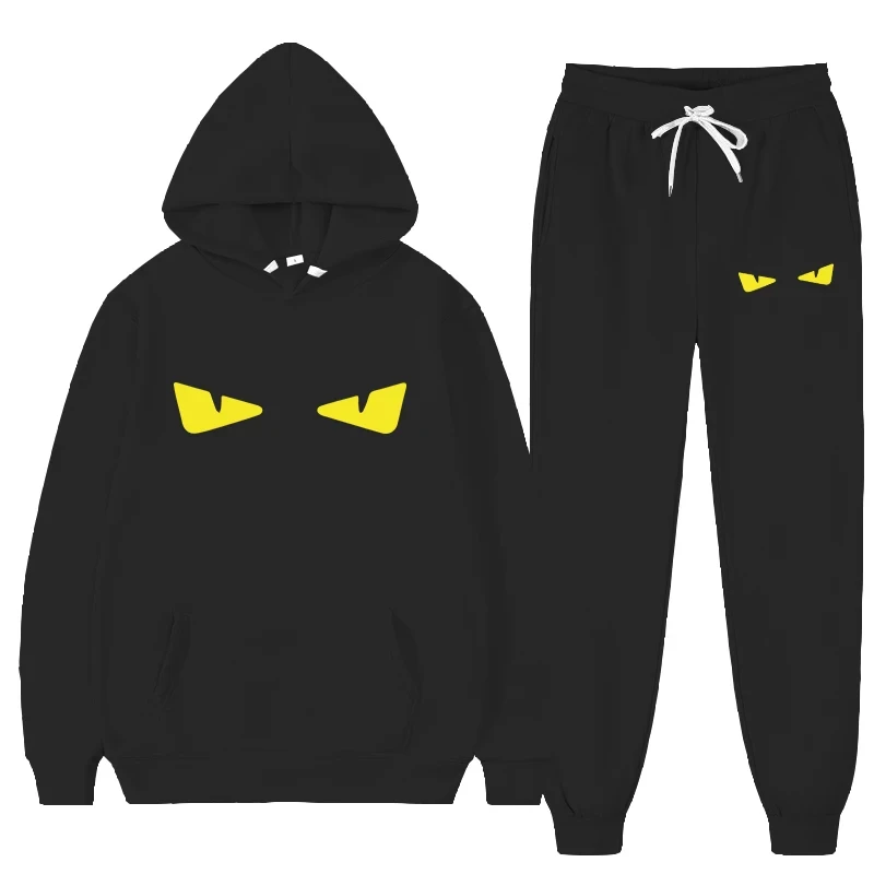 2023 Autumn and Winter Men\'s All Cotton Fashion Printed Long Sleeve Hoodie+Pants Two Piece Casual Fitness Street Sportswear