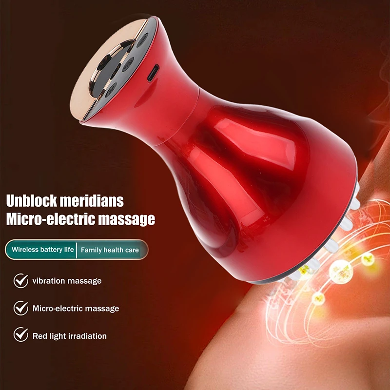 Cepillo meridiano eléctrico anticelulítico Gua Sha, masajeador corporal, vibración, microcorriente, compresa caliente, raspado, cuidado de drenaje linfático
