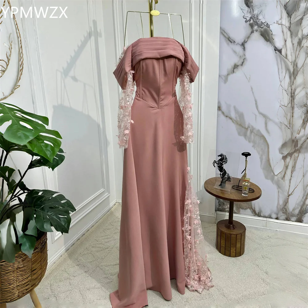 Customized Formal Dress Women Party Occasion Prom Gown YPMWZX Off-the-shoulder A-line Floor Length Skirts Draped Tulle Applique