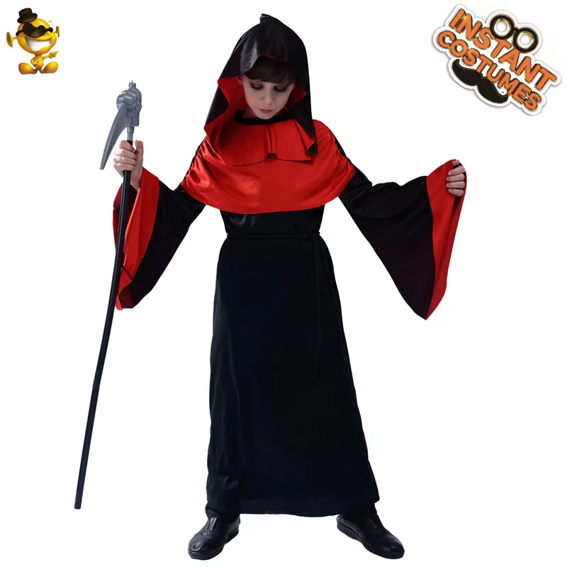 New Style Little Boy Scary Ghost Costume Hooded Robe Belt 2pcs Cosplay Costume Halloween Stage Costume Performance Props