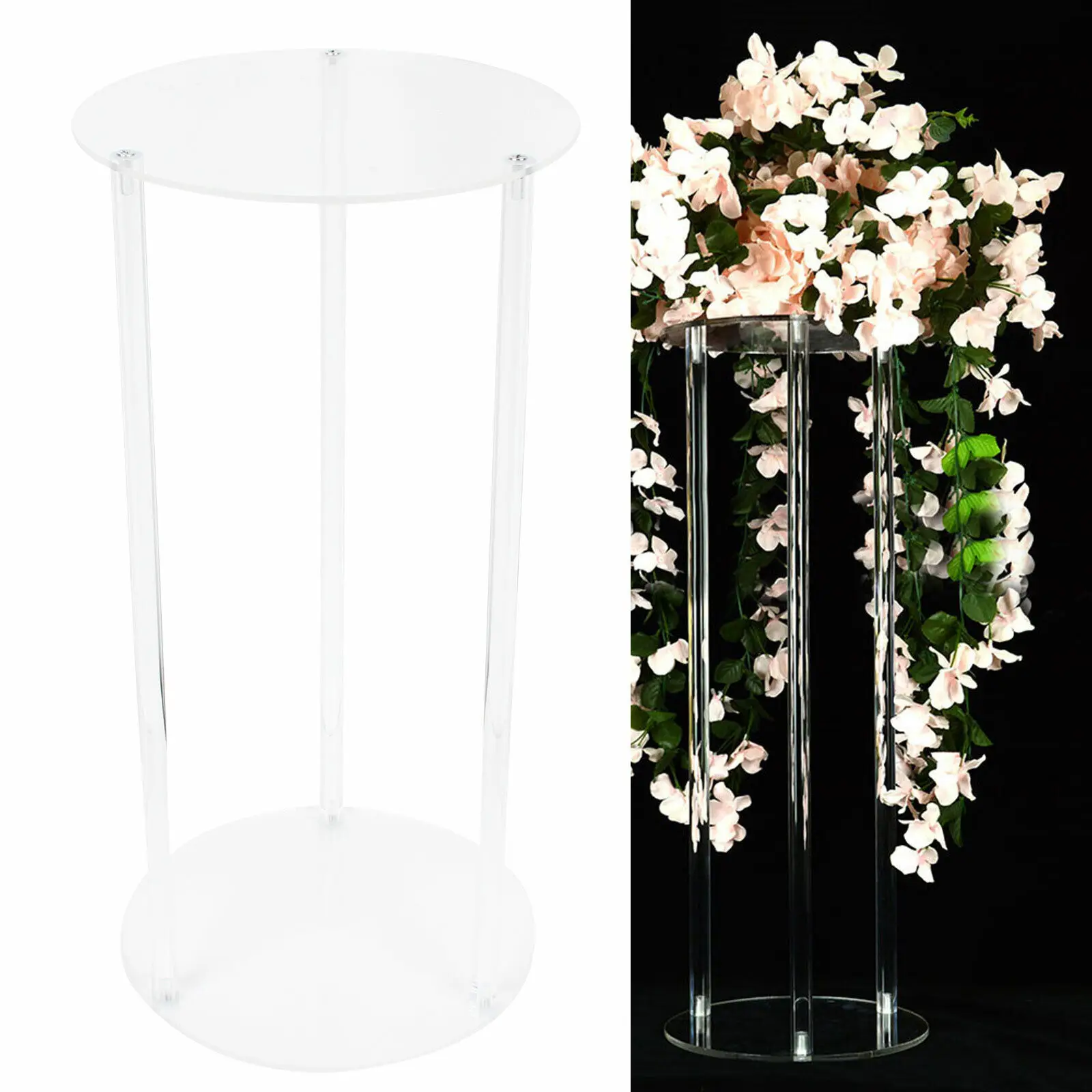 30x60CM Modern Round Acrylic Flower Stand Clear Display Rack Tabletop Centerpieces