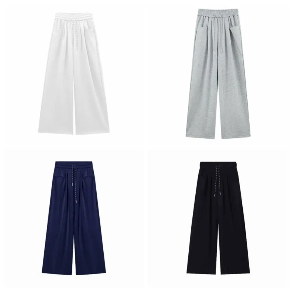Oddychające spodnie ze sznurkiem, proste nogawki, wysoki stan, luźne spodnie codzienne, damskie spodnie do ćwiczeń, jesienne spodnie z szerokimi nogawkami, damskie