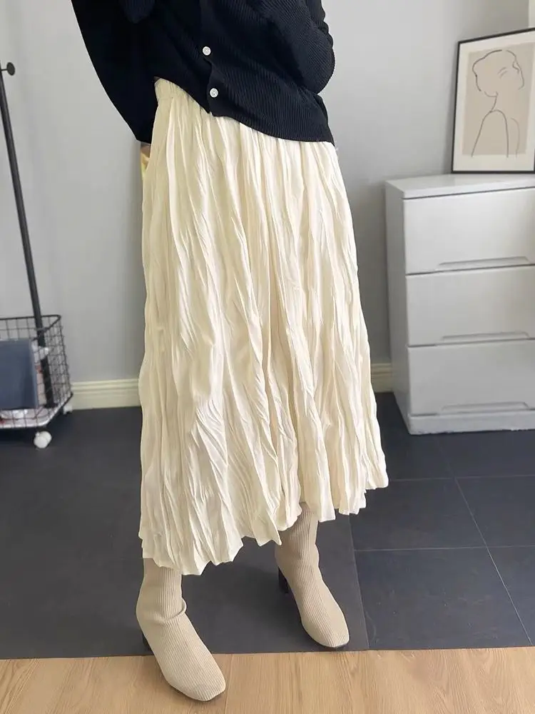 

Skirts Womens Korean Fashion Solid Color Thickeing Ladies Skirt Long 2023 Autumn Wild High Waist Loose Female 2023 News C68