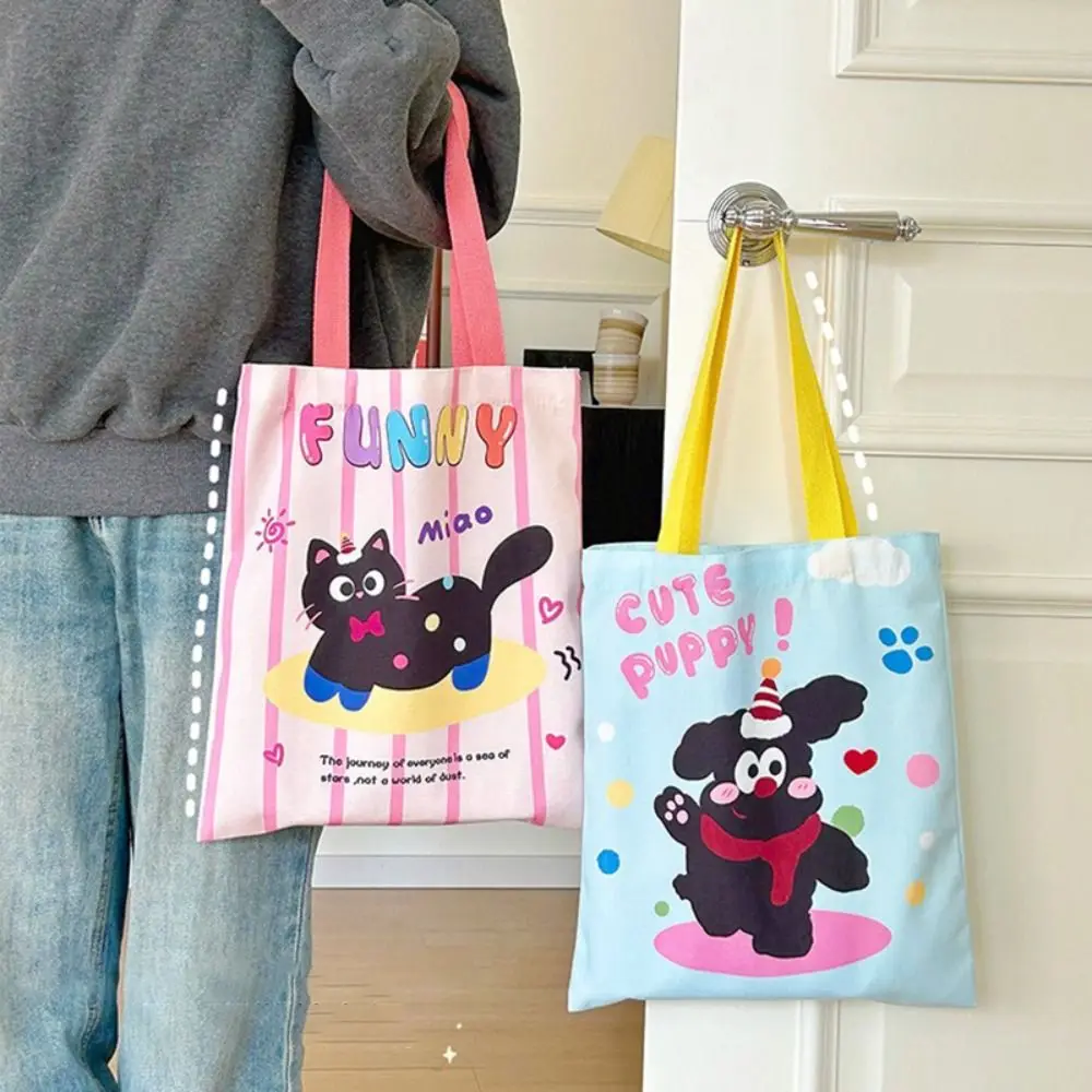 High Quality Canvas Tutoring Bag Polka Dots Large Capacity One Shoulder Bag Puppy/Cat/Rabbit Tote Underarm Bag Unisex