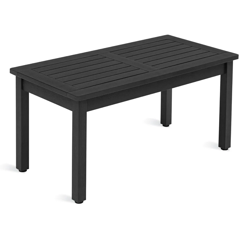 

Outdoor Coffee Table Rectangle, HDPS Patio Coffee Tables for Outside, All Weather Patio Coffee Table with Slatted Tabletop for