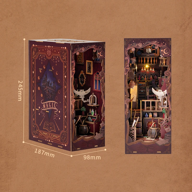 Kit de inserción de estante de rincón de libros de madera DIY, sujetalibros de escenario mágico, Kits de modelos en miniatura con luces, estantería para amigos, regalos de cumpleaños