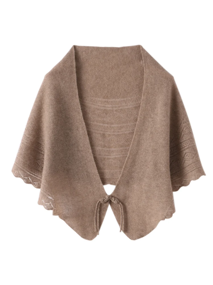 Nowy Elegancki Wiosenno-Jesienny Ażurowy Szal Damski 100% Wełna Merino Dzianina Elegancki Modny Sweter Miękkie Wełniane Otulacze Kardigan