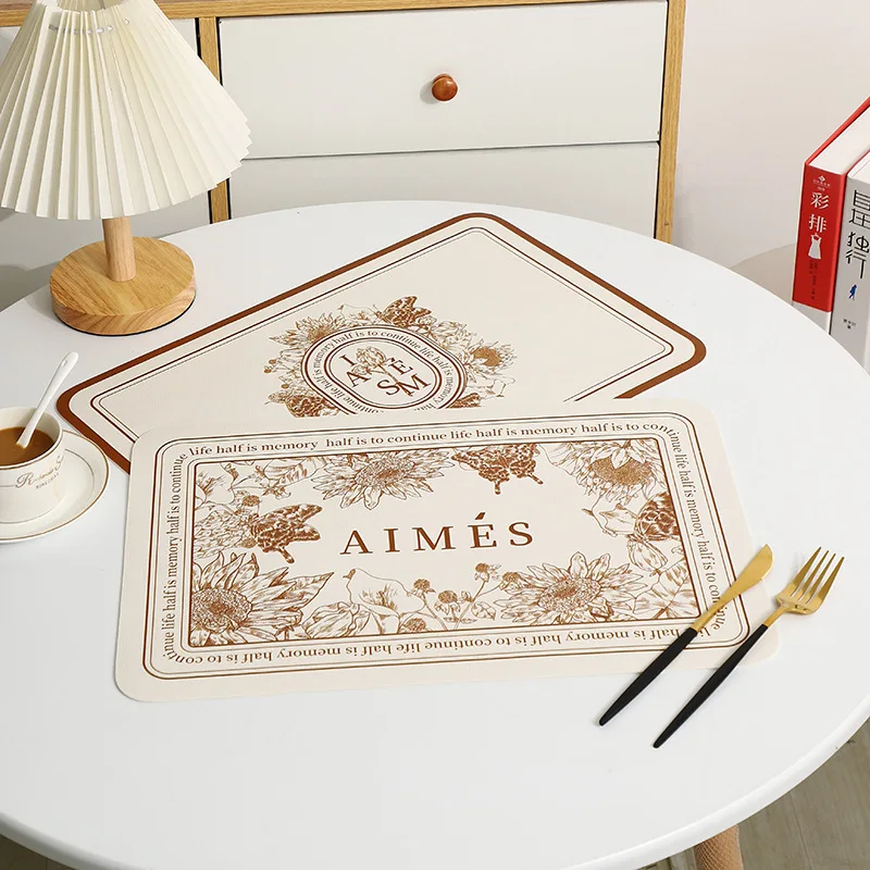 Retro Hand-painted Leather Table Mat European Placemat Waterproof Oil Proof Placemat Heat Insulation Plate Bowl Pad