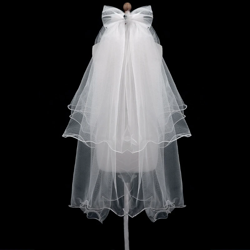 ZB91 fleur filles nœud pour 2 couches Tulle voile mariage première sainte Communion fête blanc casque avec