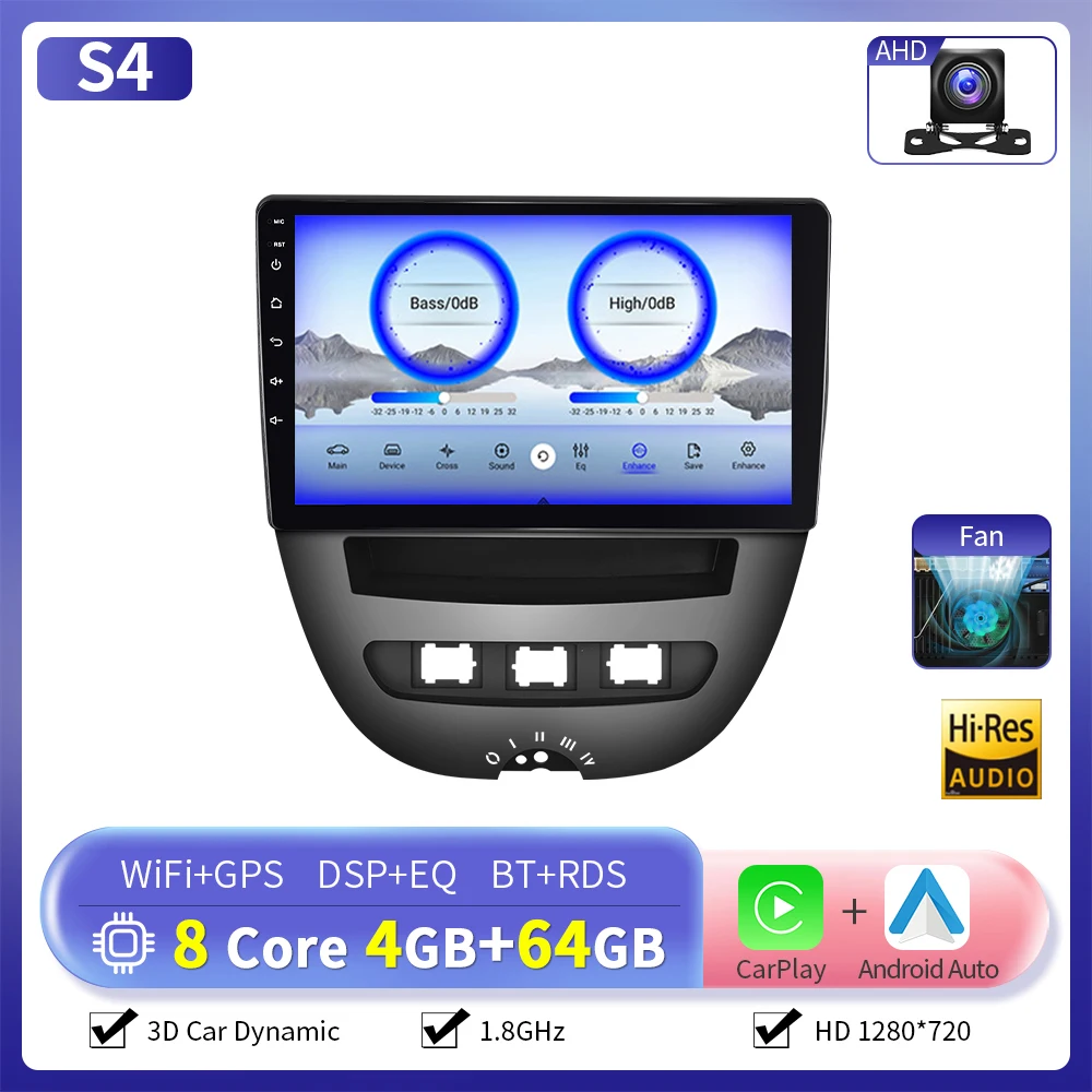 Camecho 6 + 128G CarPlay Android Auto Radio voor Toyota Aygo 2004-2014/PEUGEOT 107/Citroën C1 Multimedia Speler GPS Stereo WIFI