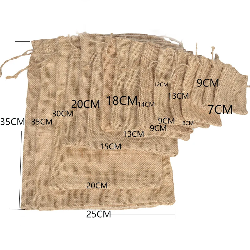 

20pcs/lot Jute Drawstring Bags With Handles Gift Packaging Party Favor Candy Burlap Pouch (9 Sizes To Choose)