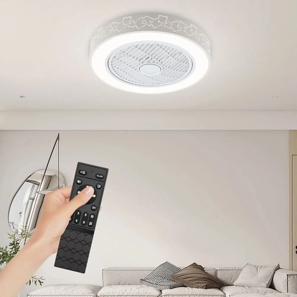 

20" Round LED Ceiling Fan Light Living Room Bedroom Chandelier Lamp with Remote