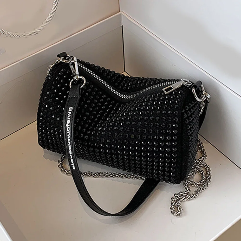 Rhinestone Luxury Evening Bag Ladies Cylinder Diamond Crossbody Bag Party Fashion Handbag Designer Shoulder Bag Women Dinner Bag