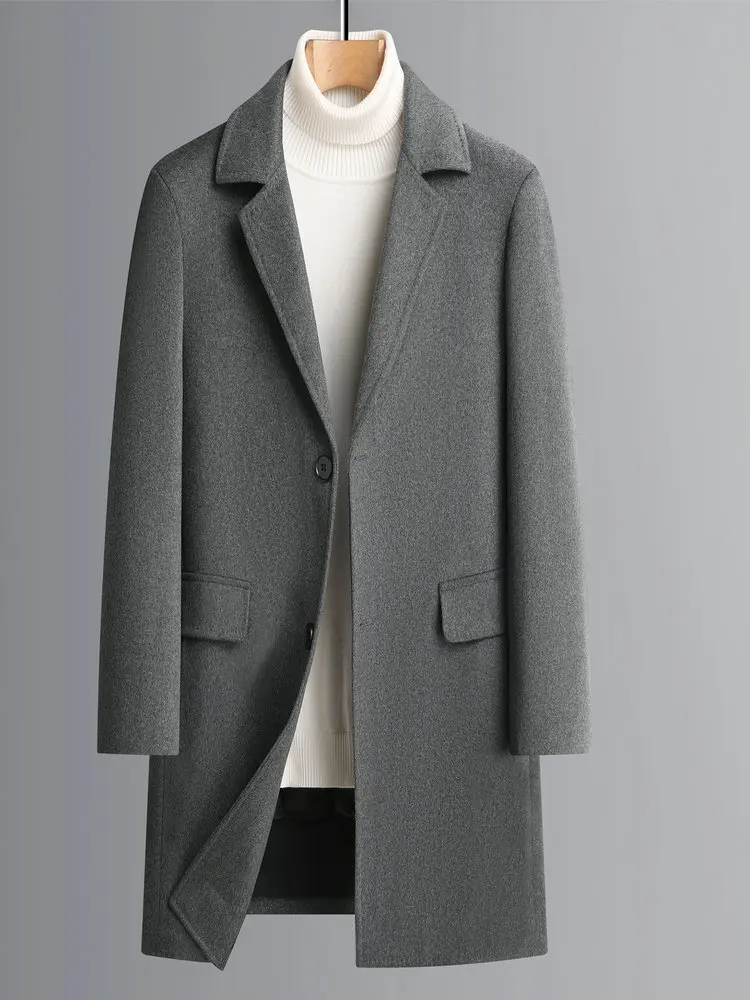 

2023 Winter Man Gray Black Cashmere Overcoat With Puff Detachable Vest Lining Design Thick Thermal Sheep Wool Coat Male Outfits