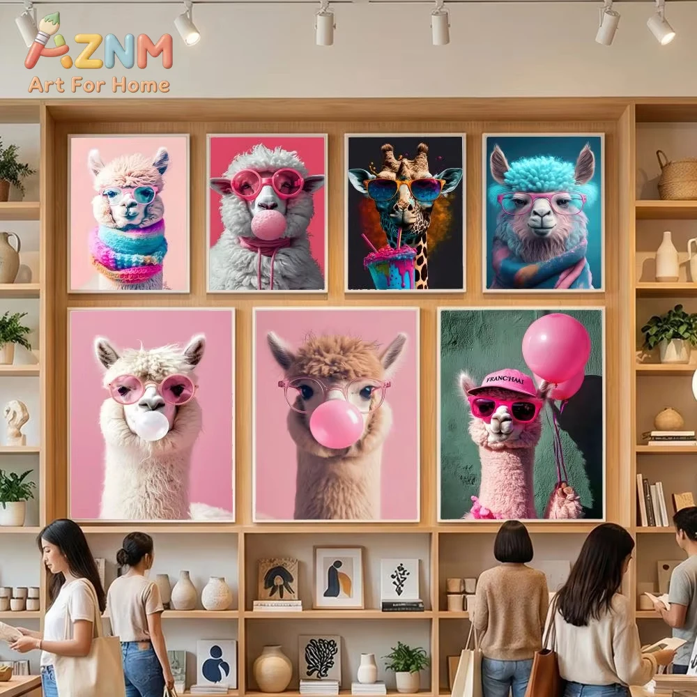 

1pc Cute Pink Llama Poster Home Room Decoration