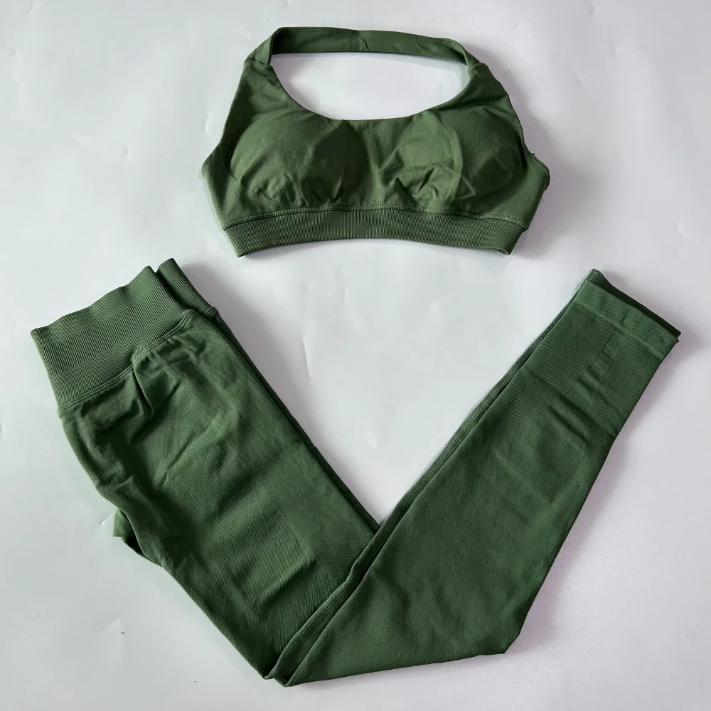 2-teiliges Leggings-Set, nahtloses Yoga-Set für Damen, Neckholder-Sport-BH, Workout-Scrunch-Leggings, Fitness-Sets, Sportbekleidung – Detail 16