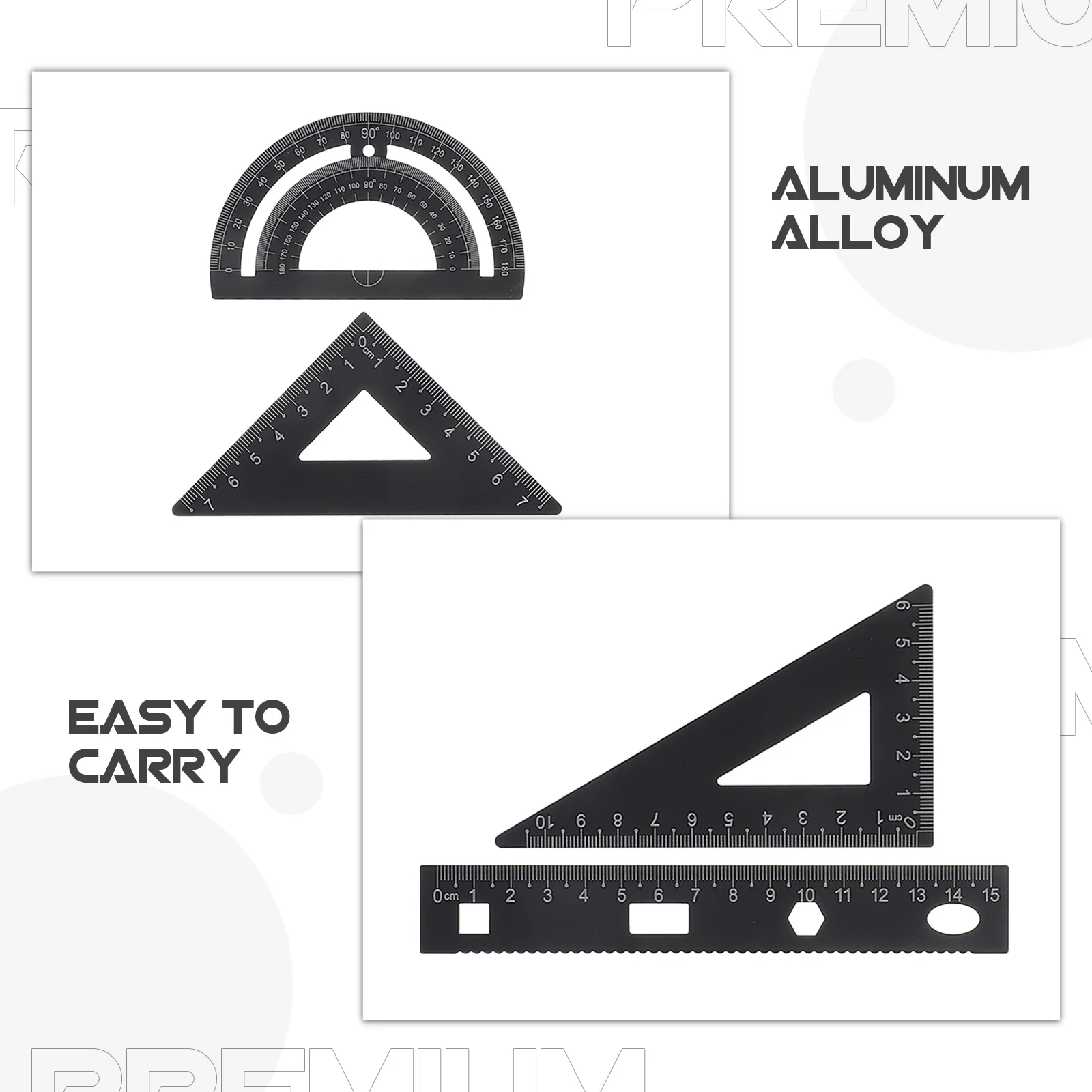 4pcs Metal Ruler Set Black Geometry Tools For Students Portable Straight Edge Triangle Protractor Stationery Kit Ruler