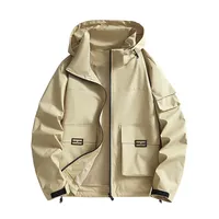 Jacket Men Women Hooded Camping Climbing Outdoor Windproof Trekking Coat Unisex Style Solid Color Big Pocket Men Clothing Bomber
