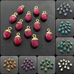6x10mm Natural Faceted Oval Shape Stone Pendant Chalcedony Quartz Howlite Charms For Jewelry Making DIY Earring Accessories 5Pcs