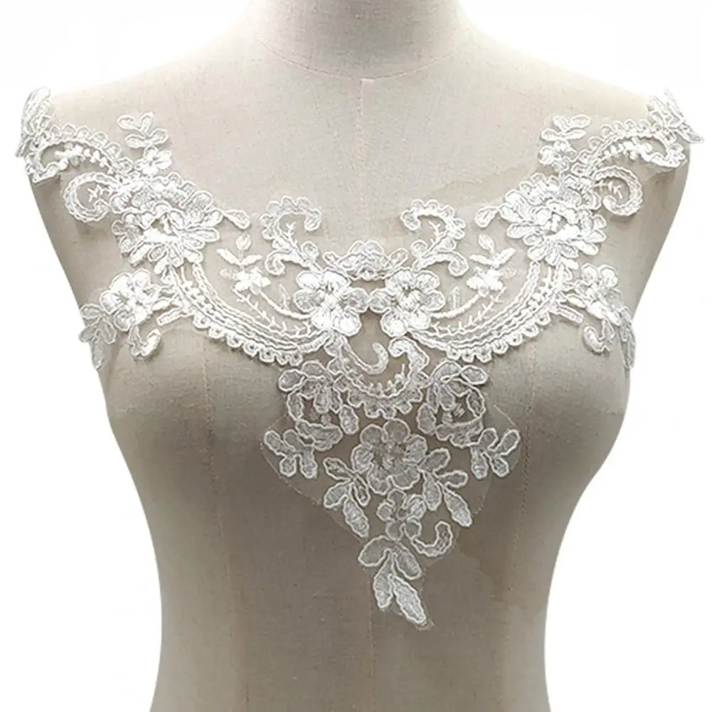 Embroidered Lace Collar Elegant Lace Collar Embroidered for Women's Costume Wedding Dress Hollow Flower Fabric Trim for Diy